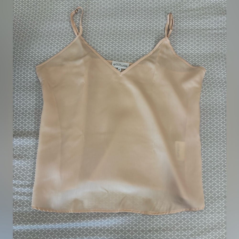 New Medium Ettitude Beige Sateen Bamboo V Neck Camisole - Picture 3 of 16